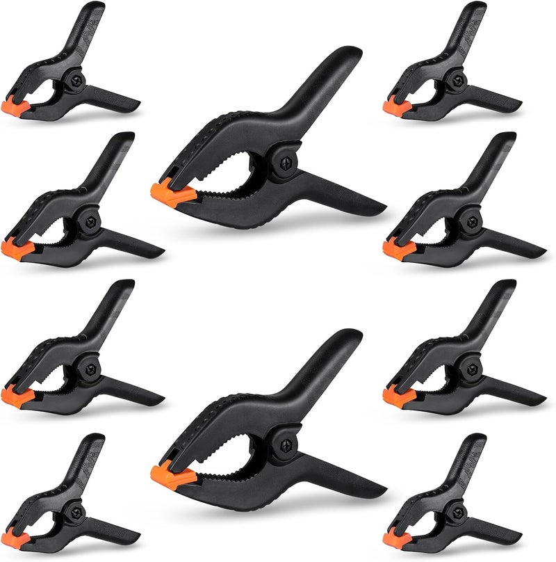 Peoin 10 Pack Spring Clamps Heavy Duty - Assorted Sizes Spring Clips Plastic 6.5 Inches, 4.5 Inches, 3.5 Inches Set - Backdrop Clips Small Clamps For Crafts Woodworking Background - Image 1